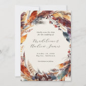 Boho Veren Herfst Loof Kalligrafie Bruiloft Save The Date (Voorkant)