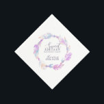 Boho veren kraal waterverf 16e Verjaardags servett Servetten<br><div class="desc">Vier een speciale 16e Verjaardag met deze schattige paarse veren en kralen waterverf kunst krans servetten. Personaliseer met je eigen lieve zestien meisjes naam. Origineel waterverf kunstontwerp van Sarah Trett www.sarahtrett.com voor www.mylittleeden.com</div>