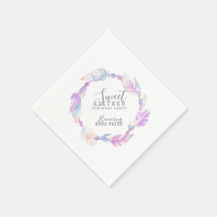 Boho veren kraal waterverf 16e Verjaardags servett Servetten