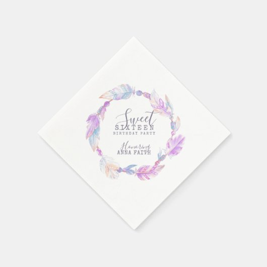Boho veren kraal waterverf 16e Verjaardags servett Servetten (Hoek)