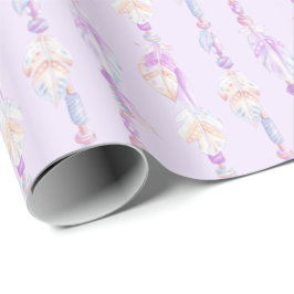Boho veren kralen paarse waterverf kunst wrap cadeaupapier