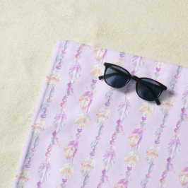 Boho veren kralen waterverf paarse kunst handdoek
