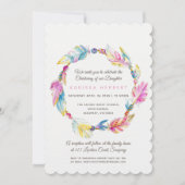 Boho veren kralen waterverf roze doop kaart (Voorkant)