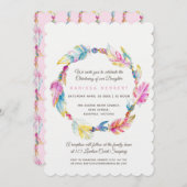 Boho veren kralen waterverf roze doop kaart (Voorkant / Achterkant)