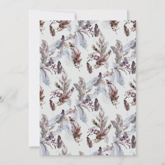 Boho veren krans monogram winter bruiloft save the date (Achterkant)