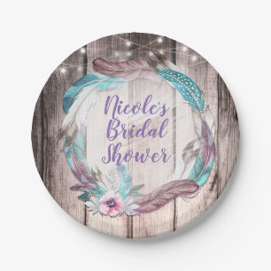 Boho-veren krans & snoerlichtjes Bruidsdouche Papieren Bordje