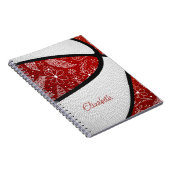 Boho veren paisleuzen rode witte basketbal notitieboek (Rechterzijde)