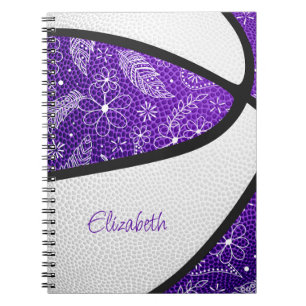 Boho veren paisley paars wit basketbal notitieboek