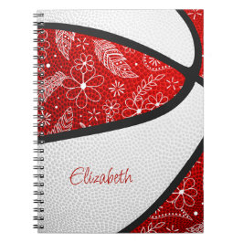 Boho veren paisley rood wit basketbal notitieboek
