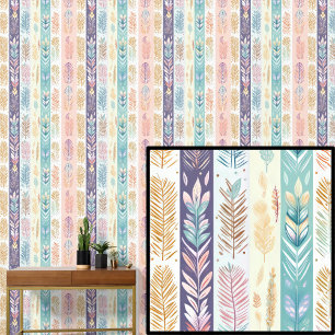 Boho veren pastelkleuren gestreept behang