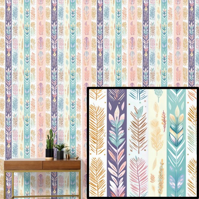 Boho veren pastelkleuren gestreept behang (Creator heeft geüpload)