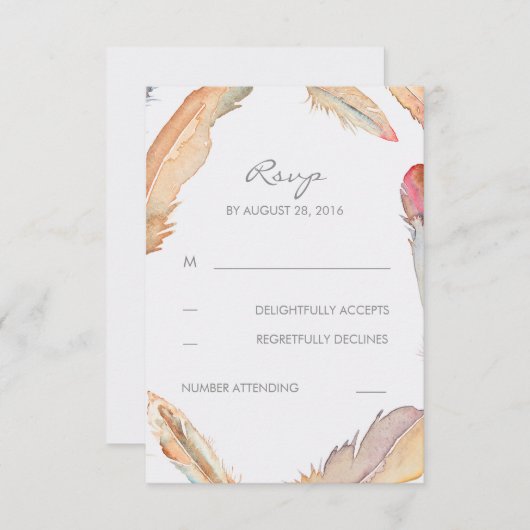 Boho Veren Waterverf Bruiloft RSVP Kaarten (Voorkant / Achterkant)