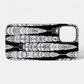 Boho veren: zwart-wit patroon iPhone hoesje (Achterkant horizontaal)