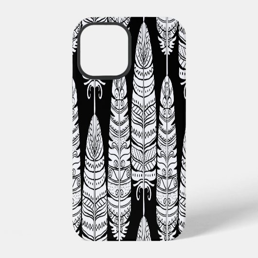 Boho veren: zwart-wit patroon iPhone hoesje (Achterkant)