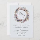 Boho Verenkrans Monogram Winter Huwelijk Save The Date (Voorkant)