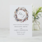 Boho Verenkrans Monogram Winter Huwelijk Save The Date (Staand voorkant)