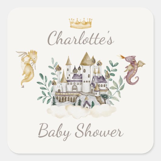 Boho Verhaaltjes Draak Baby Shower Favorietsuikerf Vierkante Sticker (Voorkant)