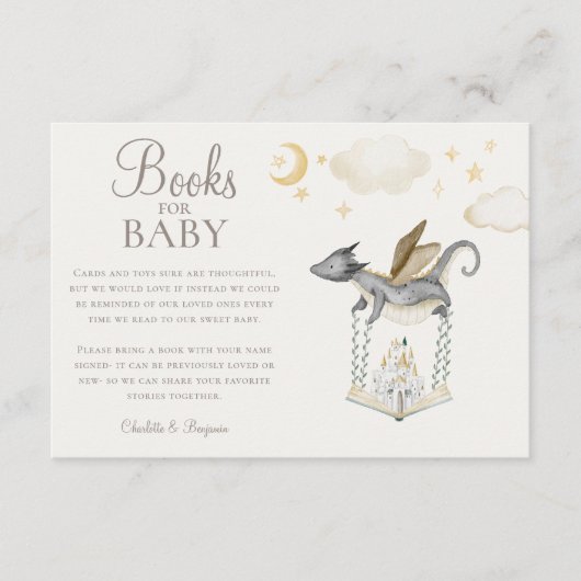 Boho verhalenboek Dragon Baby shower boeken voor B Informatiekaartje (Voorkant)