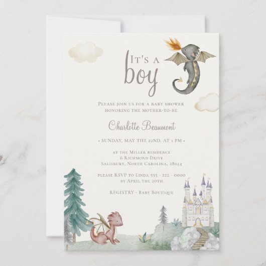 Boho verhalenboek Dragon Het is een jongen Baby sh Kaart (Voorkant)