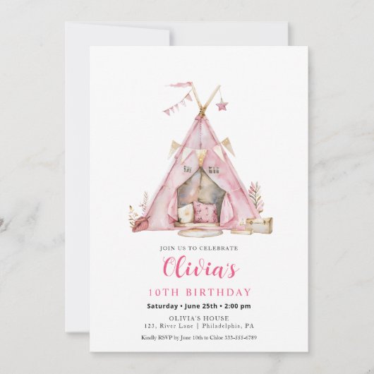 Boho verjaardag Tiener meisje Slumber Party uitnod Kaart (Voorkant)