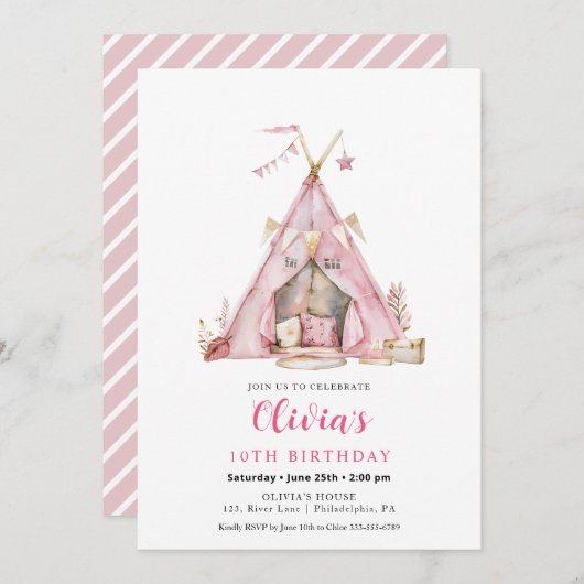 Boho verjaardag Tiener meisje Slumber Party uitnod Kaart (Voorkant / Achterkant)