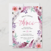 Boho Verjaardagsfeest Uitnodiging | 3e verjaardag (Voorkant)