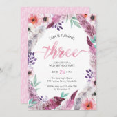 Boho Verjaardagsfeest Uitnodiging | 3e verjaardag (Voorkant / Achterkant)