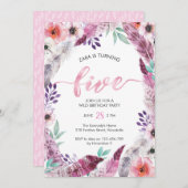 Boho Verjaardagsfeest Uitnodiging | 5e verjaardag (Voorkant / Achterkant)