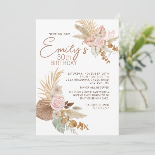 Boho verjaardagsuitnodiging - elke leeftijd kaart (Staand voorkant)