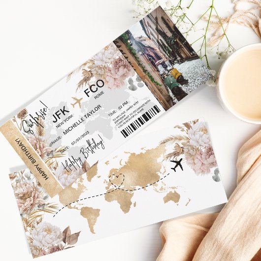 Boho Verrassing Verjaardag Boarding Pass Trip Tick Kaart