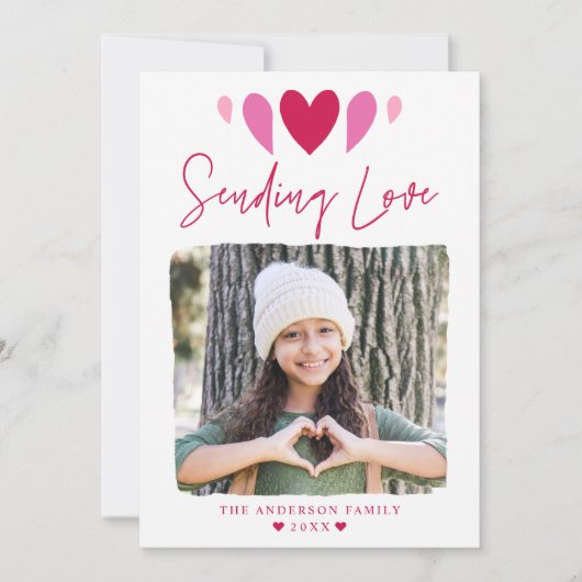 Boho Verzenden Liefde Roze Foto Valentijnsdag Feestdagenkaart (Voorkant)