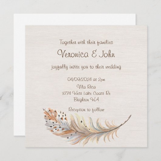 Boho vether rustige trouwuitnodiging kaart (Voorkant / Achterkant)