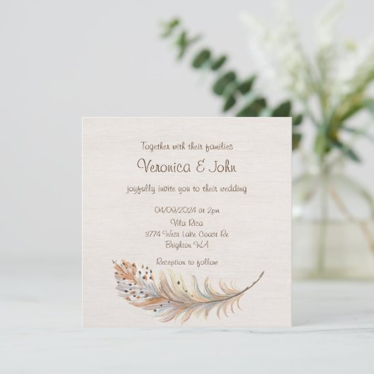 Boho vether rustige trouwuitnodiging kaart (Staand voorkant)