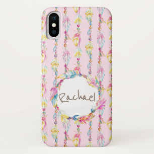 Boho vether waterverf art name roze hoesje