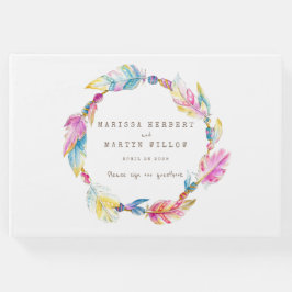 Boho vether waterverf kleurig trouwkerkboek gastenboek