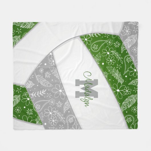 Boho vethers patroon groen grijs volleybal fleece deken (Voorkant (Horizontaal))