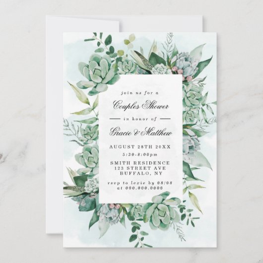 Boho Vetplant Groene Kleur Bruiloftsinvitatie (Voorkant)