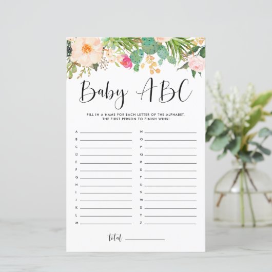 Boho vetplanten Baby ABC Baby shower spel (Staand voorkant)