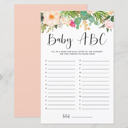 Boho vetplanten Baby ABC Baby shower spel (Voorkant / Achterkant)