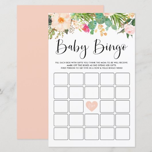 Boho vetplanten Baby shower Bingo spel Kaart (Voorkant / Achterkant)