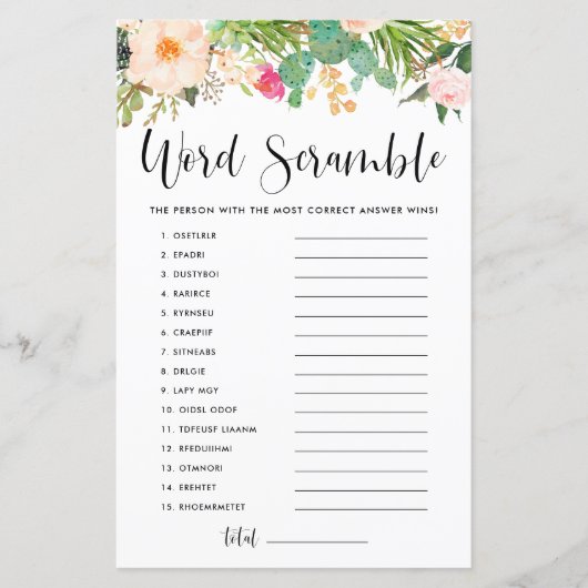 Boho vetplanten Baby Word Scramble Douche Spel (Voorkant)