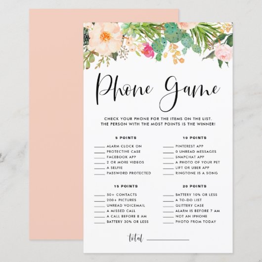 Boho vetplanten Bloemen Baby shower telefoon spel (Voorkant / Achterkant)