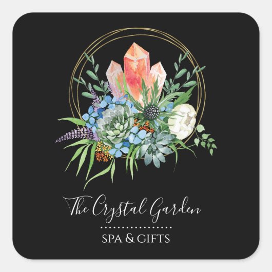 Boho Vetplanten Bloemen Boeket Kristallen Waterver Vierkante Sticker (Voorkant)