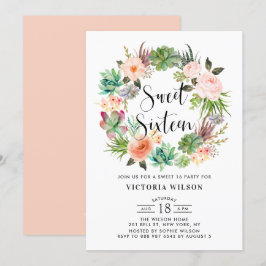 Boho vetplanten bloemenkrans zoet zestien feest kaart