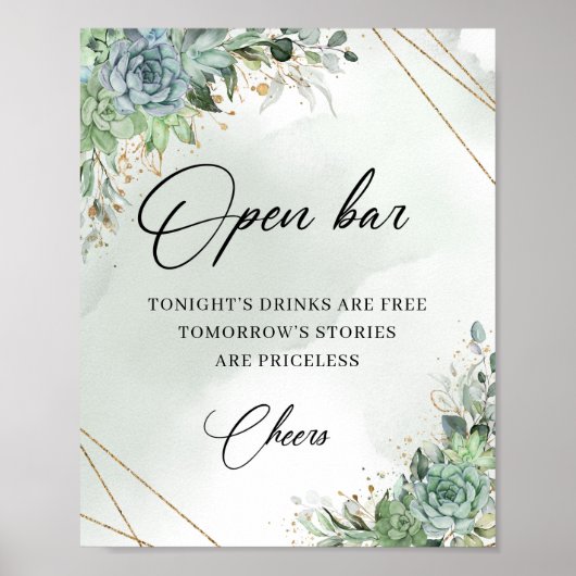 Boho vetplanten eucalyptus goud open bar bordje poster (Voorkant)