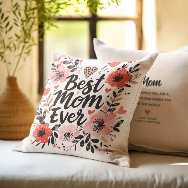 Boho Vibes Mooi Bloemmotief 'Beste Moeder Ooit'  Kussen (Creator heeft geüpload)