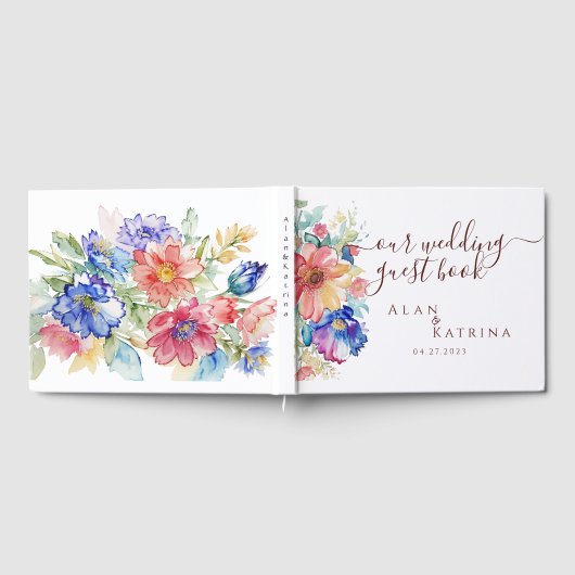 Boho Vibrant Bloemen Bruiloft Gastenboek Romantisc (Volledig)