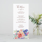 Boho Vibrant Flowers Bruiloft Menu Platte Kaart (Staand voorkant)