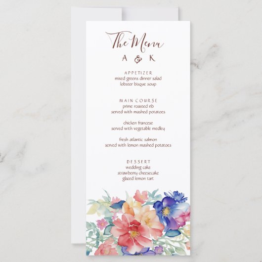 Boho Vibrant Flowers Bruiloft Menu Platte Kaart (Voorkant)