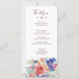 Boho Vibrant Flowers Bruiloft Menu Platte Kaart